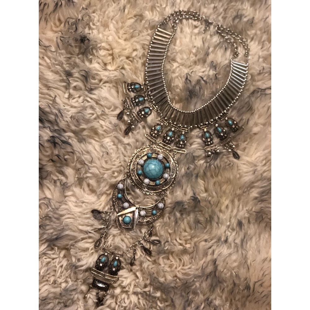 Boho Turquoise Statement Necklace - image 1
